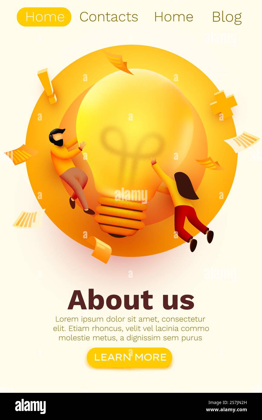 Les professionnels en 3d avec une idée d'ampoule. Innovation, brainstorming, concept de créativité. Page d'accueil du site Web. Illustration vectorielle Illustration de Vecteur