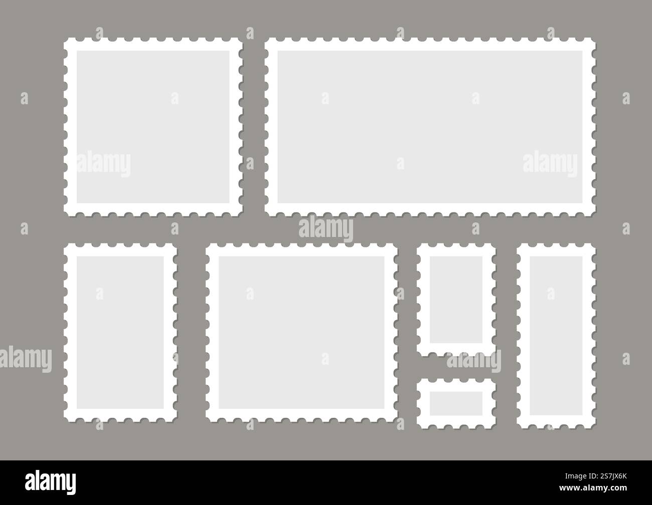 Ensemble de vecteurs de timbres-poste vierges isolés. Motif de timbres de lettre de marque. Autocollant de cadre postal. Ensemble de vecteurs de timbres-poste vierges isolés. Motif de timbres de lettre de marque. Autocollant pour cadre postal Illustration de Vecteur