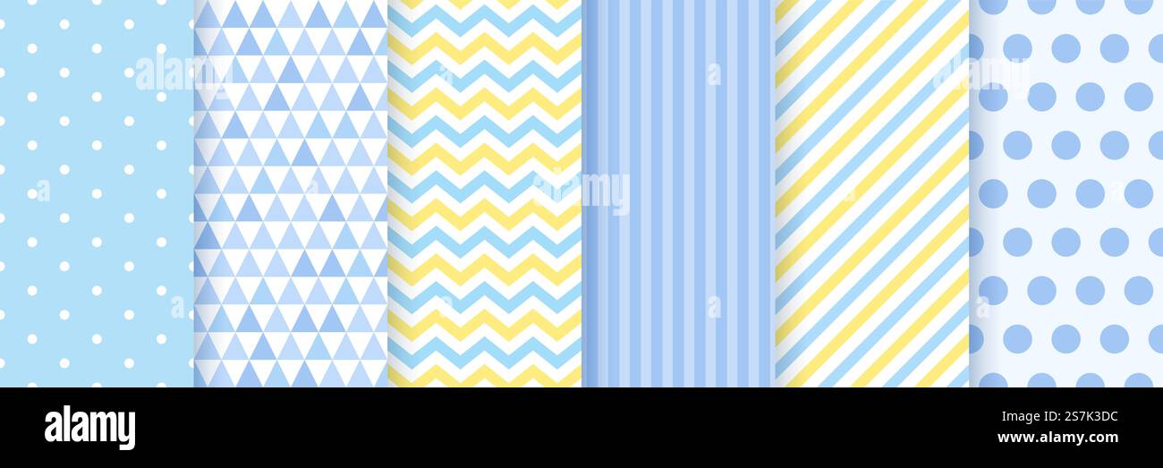 Motif bébé sans couture. Arrière-plans de douche de bébé garçon. Vecteur. Définir des motifs pastel bleus. Illustration. Baby Shower motifs sans couture pour garçon. Illustration vectorielle. Illustration de Vecteur