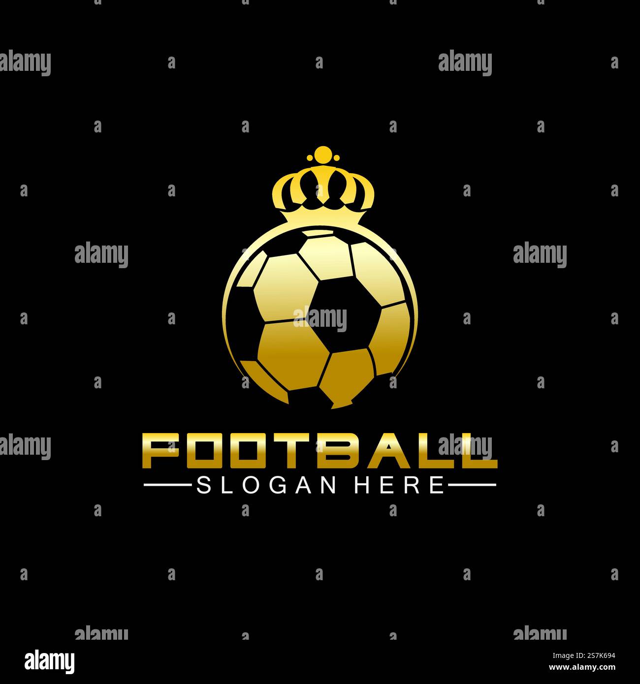Logo King de football doré de qualité supérieure sur fond noir isolé Illustration de Vecteur