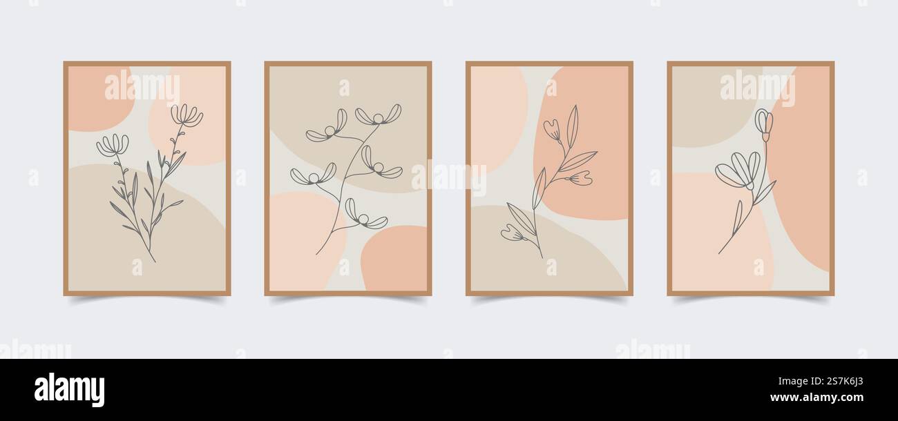 Dessin de ligne de fleur, dessin de ligne continue art, abstrait minimal botanique compris Illustration de Vecteur