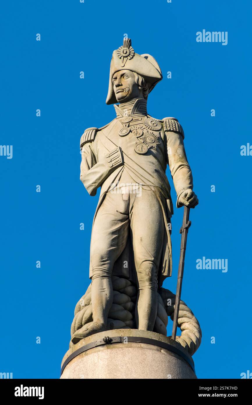 Statue de l'amiral Lord Horatio Nelson. Trafalgar Square, Londres, Angleterre. Banque D'Images