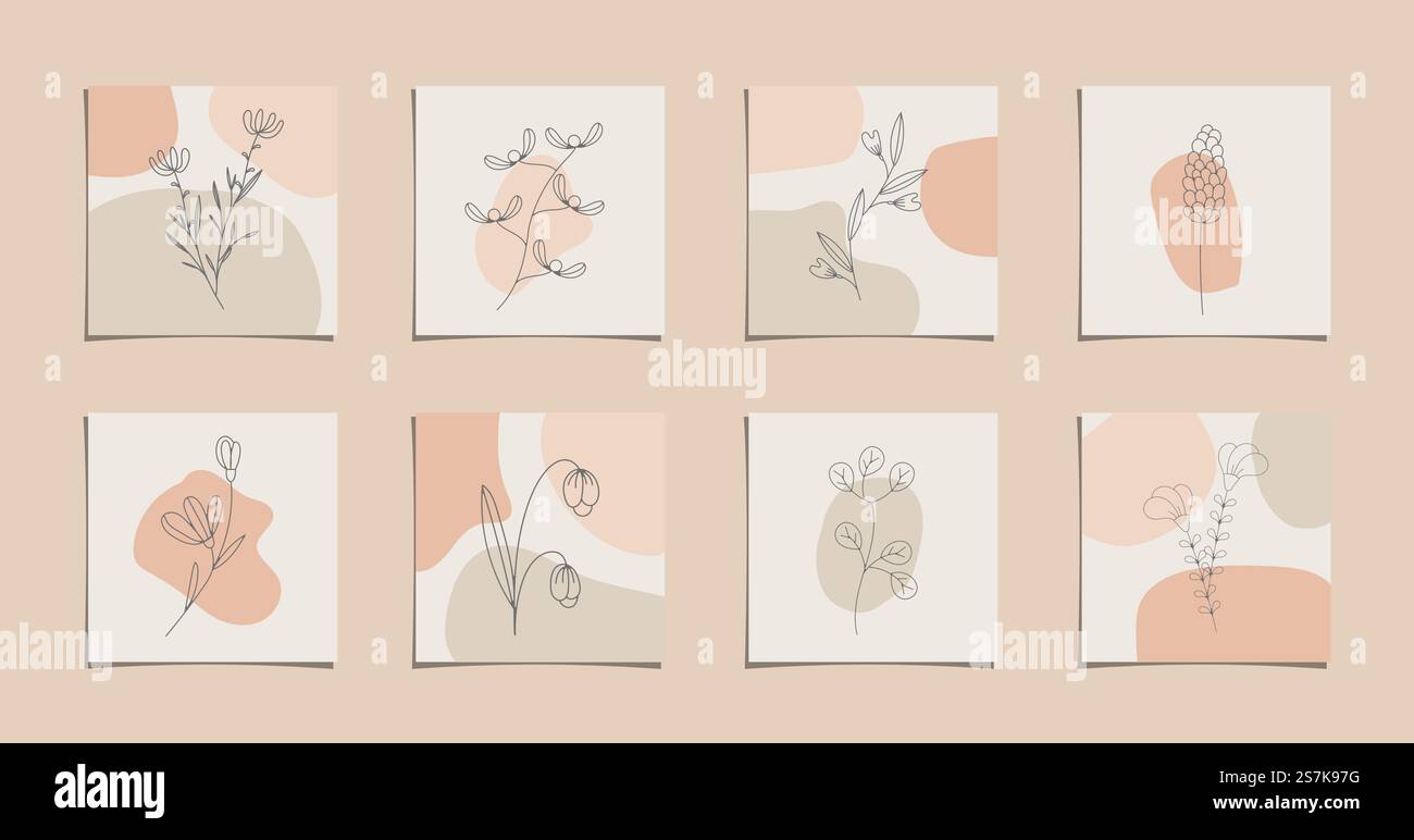 Dessin de ligne de fleur, dessin de ligne continue art, abstrait minimal botanique compris Illustration de Vecteur