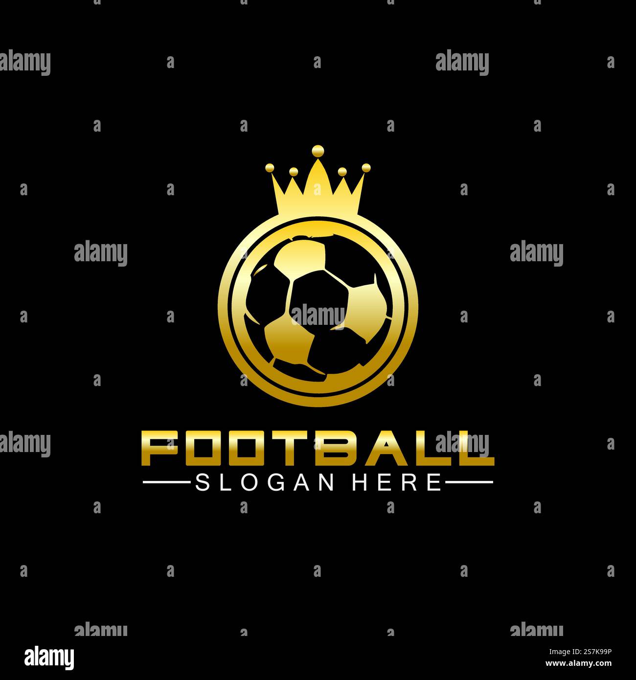 Logo King de football doré de qualité supérieure sur fond noir isolé Illustration de Vecteur