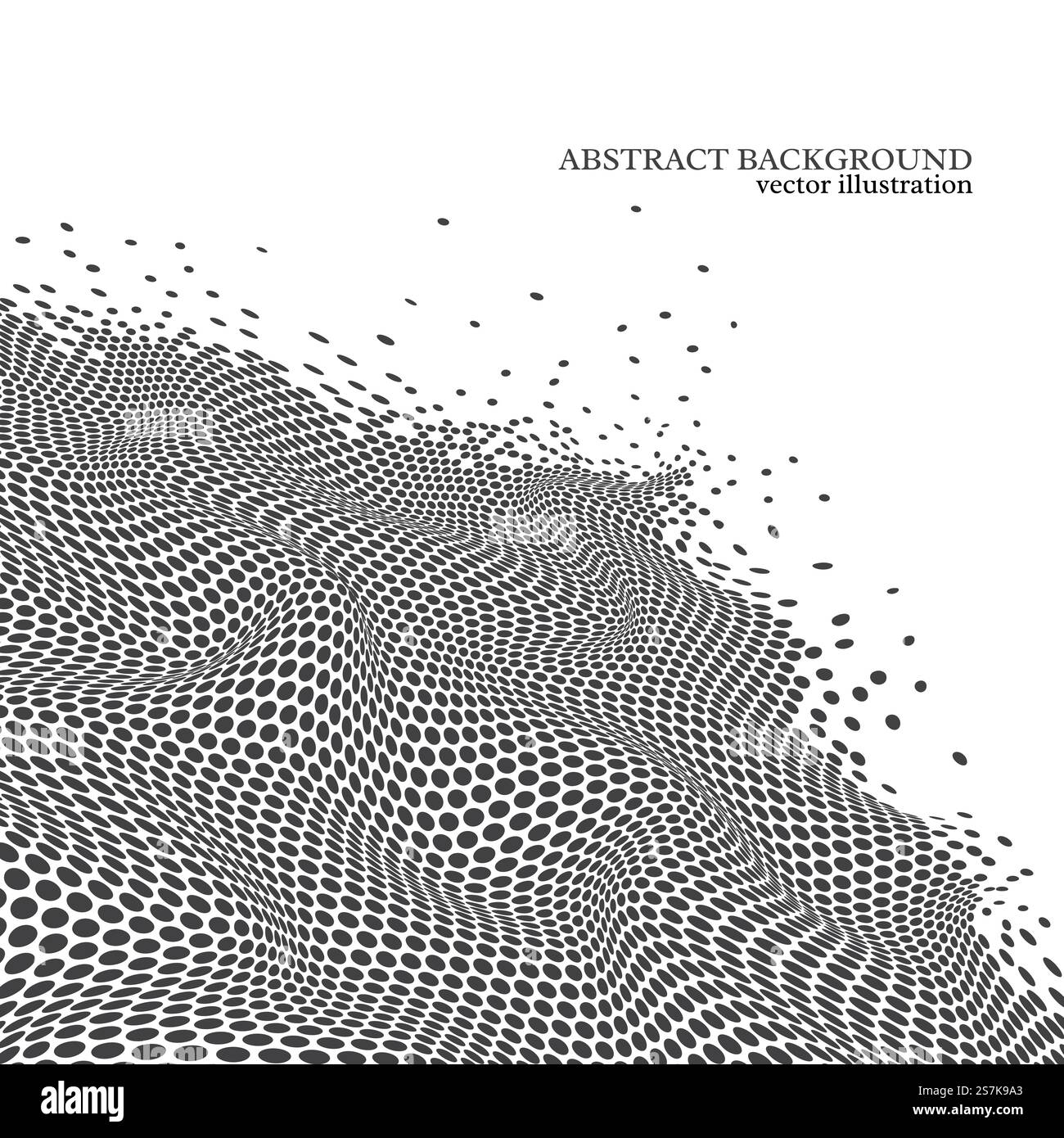 Fond d'onde pointillée abstrait, effet 3D. Couleurs blanches et noires. Arrière-plan numérique technologique. Illustration vectorielle.. Fond d'onde pointillée abstrait, effet 3D. Col blanc et noir Illustration de Vecteur