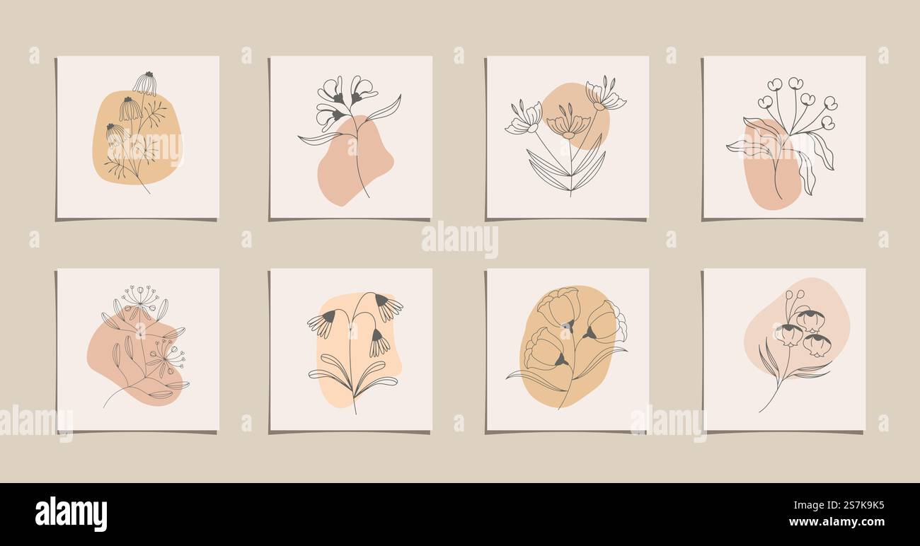 Dessin de ligne de fleur, dessin de ligne continue art, abstrait minimal botanique compris Illustration de Vecteur