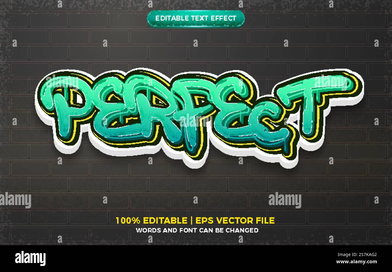 Perfect Graffiti art style logo effet texte modifiable 3D. Illustration de Vecteur