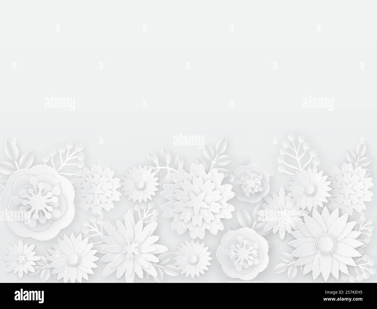 Fleurs blanches PaperCut. Printemps, été papier origami éléments floraux. Bouquet de composition créative, ornement de sakura, modèle décoratif de bordure abstraite de vecteur de carte de mariage. Fleurs blanches PaperCut. Printemps, été papier origami éléments floraux. Bouquet de composition créative, ornement sakura, modèles de cartes de mariage Illustration de Vecteur