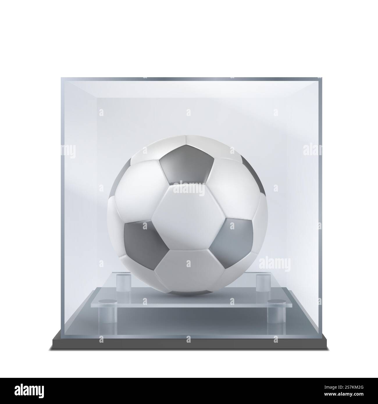 Ballon de football sous boîtier en verre. Compétition sportive, maquette de trophée de championnat. Histoire du sport, exposition du musée de l'équipe de football showpiece 3d illustration vectorielle réaliste isolé sur fond blanc. Ballon de football sous le vecteur réaliste de boîtier en verre Illustration de Vecteur