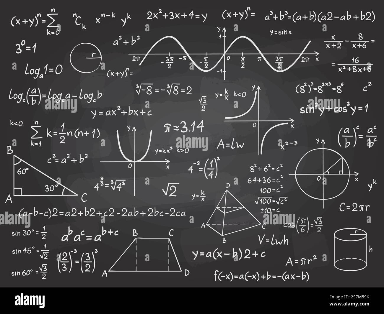 Formule mathématique. Calcul mathématique au tableau noir de l'école ...
