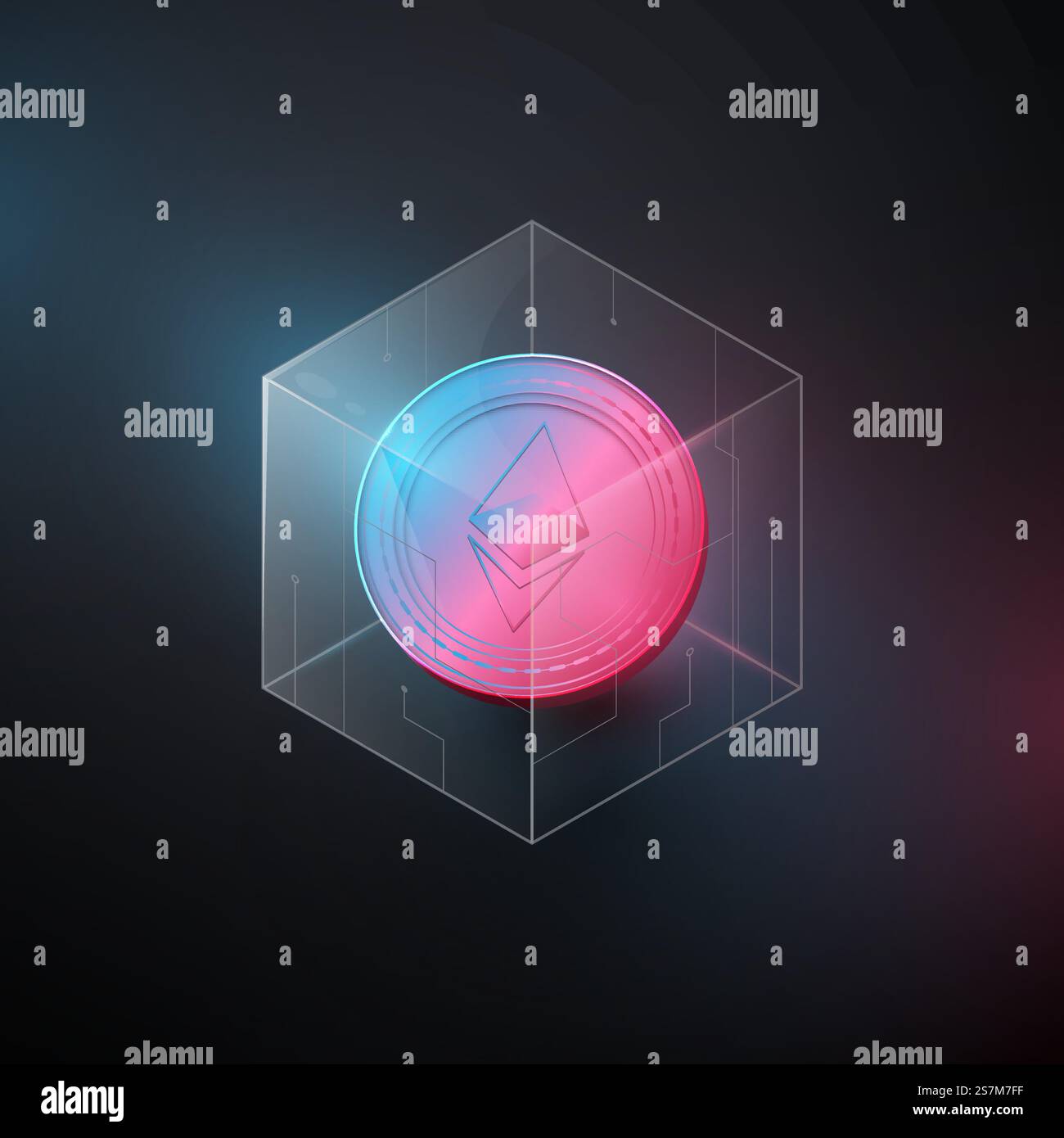 Ethereum, pièce de crypto-monnaie ETH dans la blockchain. Illustration vectorielle Illustration de Vecteur