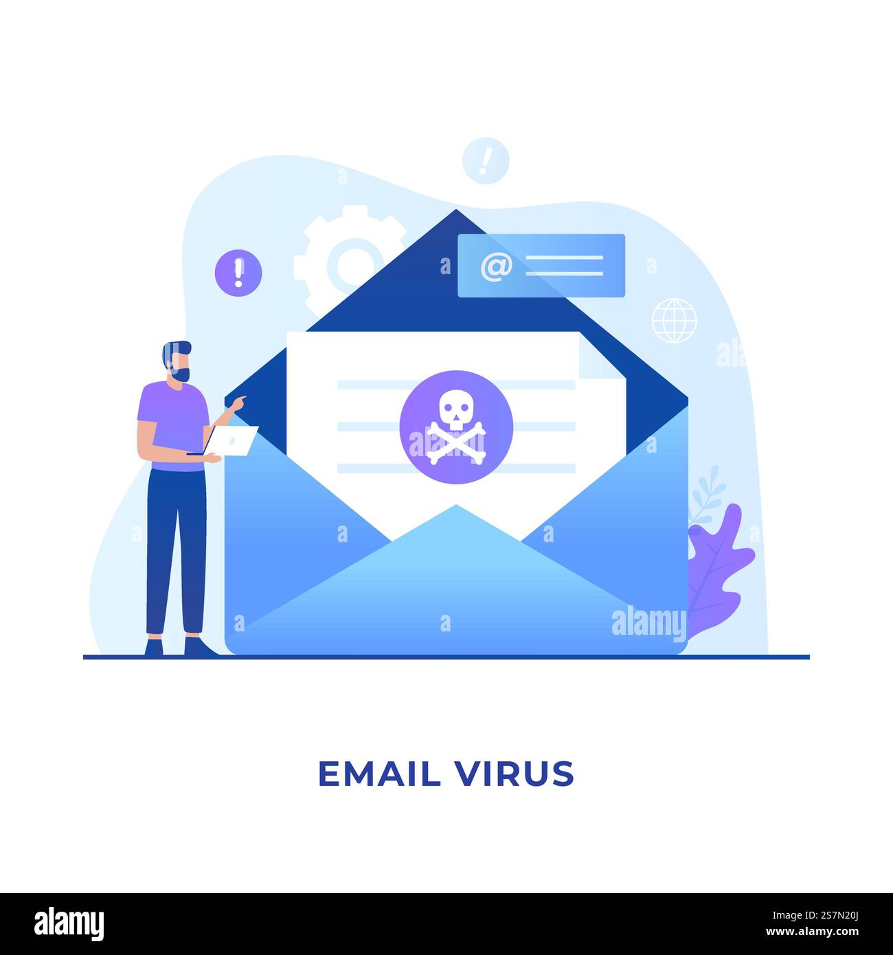 Illustration plate virus email concept conception. Illustration pour les sites Web, les pages d'arrivée, les applications mobiles, les affiches et les bannières Illustration de Vecteur