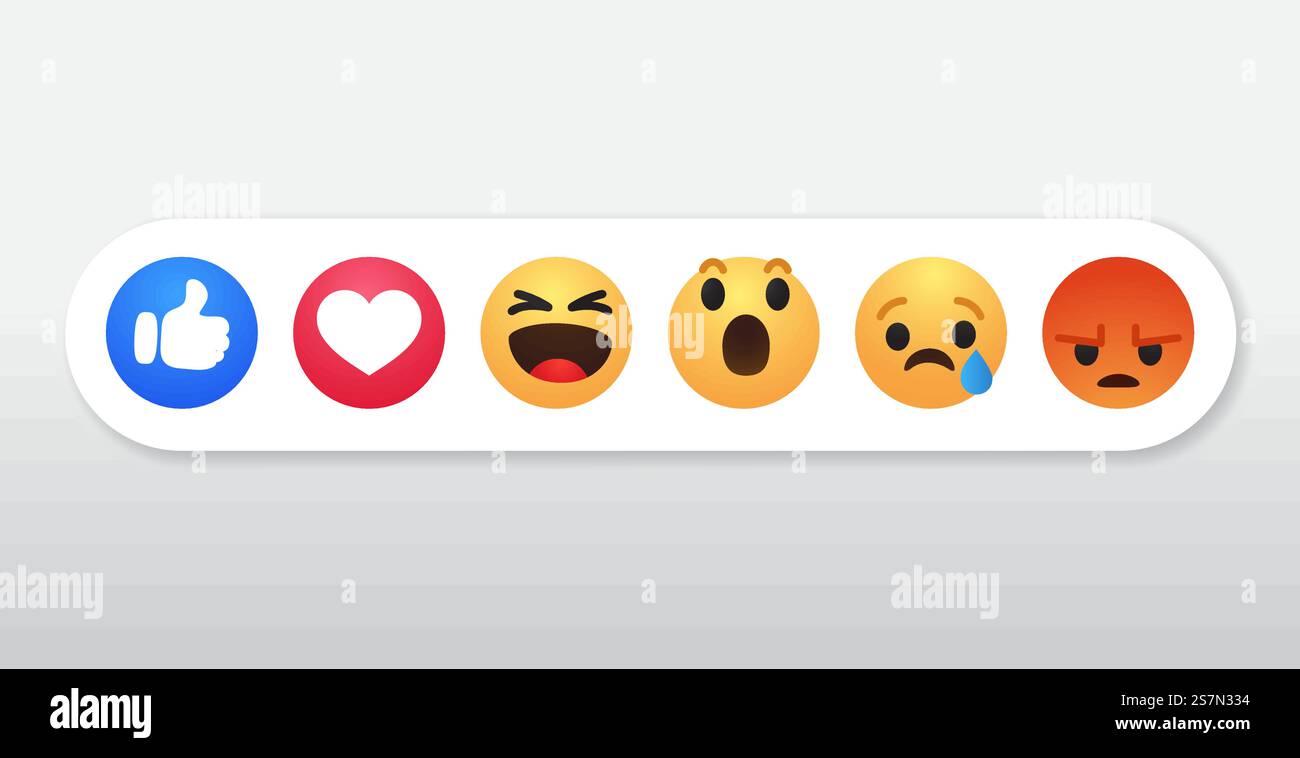 Icônes de pouce en forme de cœur et diverses émoticônes sur les médias sociaux Illustration de Vecteur