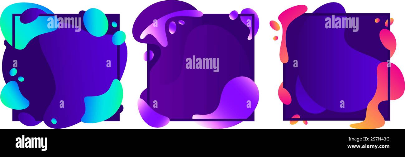 Abstrait forme des cadres. Gradient de fluide moderne, bannière de mouvement de forme liquide et cadre de concept abstrait. Cadres fluides, logo de dégradés géométriques carrés. Icônes d'illustration vectorielle isolées définies. Abstrait forme des cadres. Gradient de fluide moderne, bannière de mouvement de forme liquide et ensemble d'illustration vectorielle isolée de cadre de concept abstrait Illustration de Vecteur