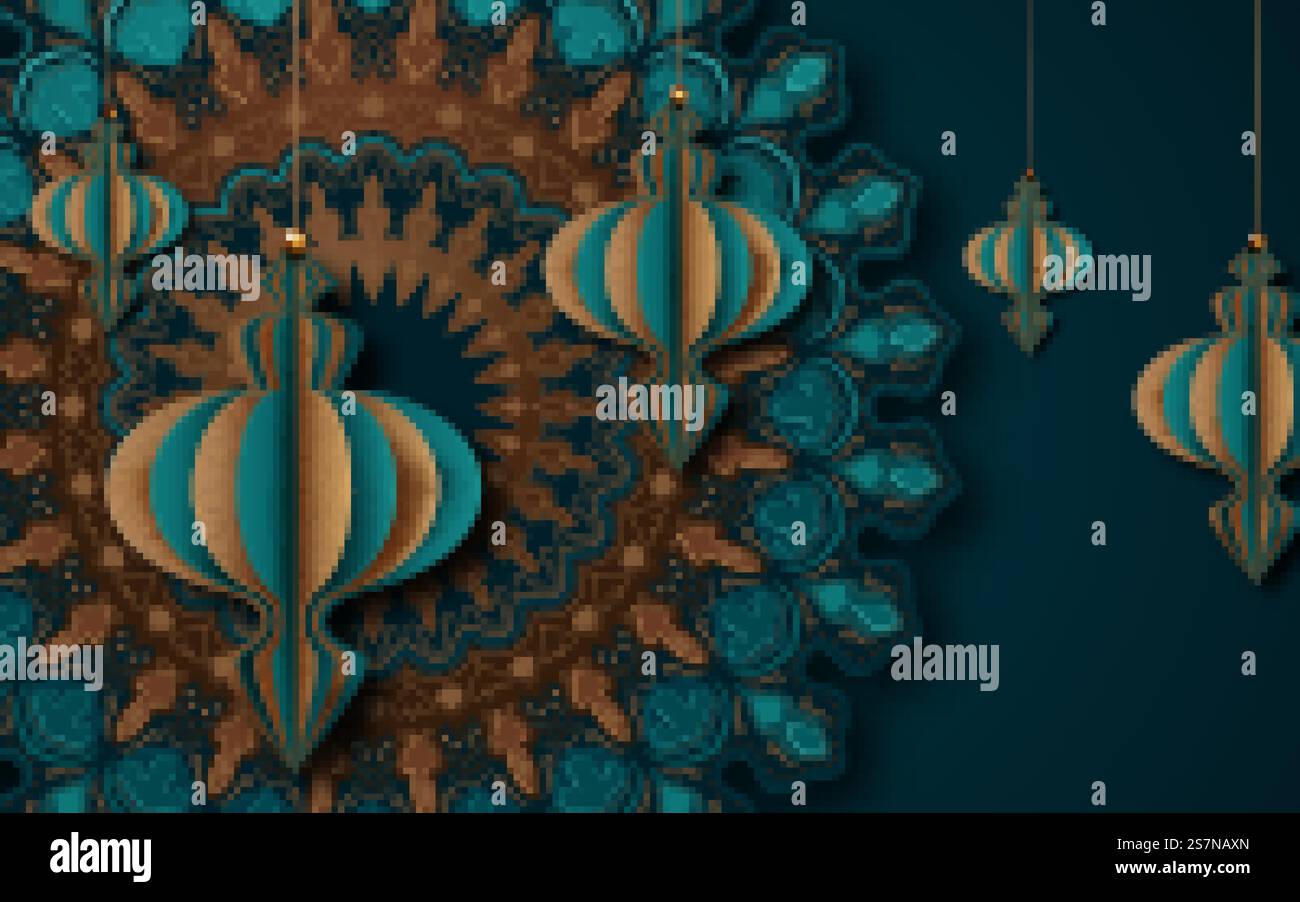 Conception de carte de voeux islamique pour le Ramadan. Style d'art papier. illustration vectorielle Illustration de Vecteur