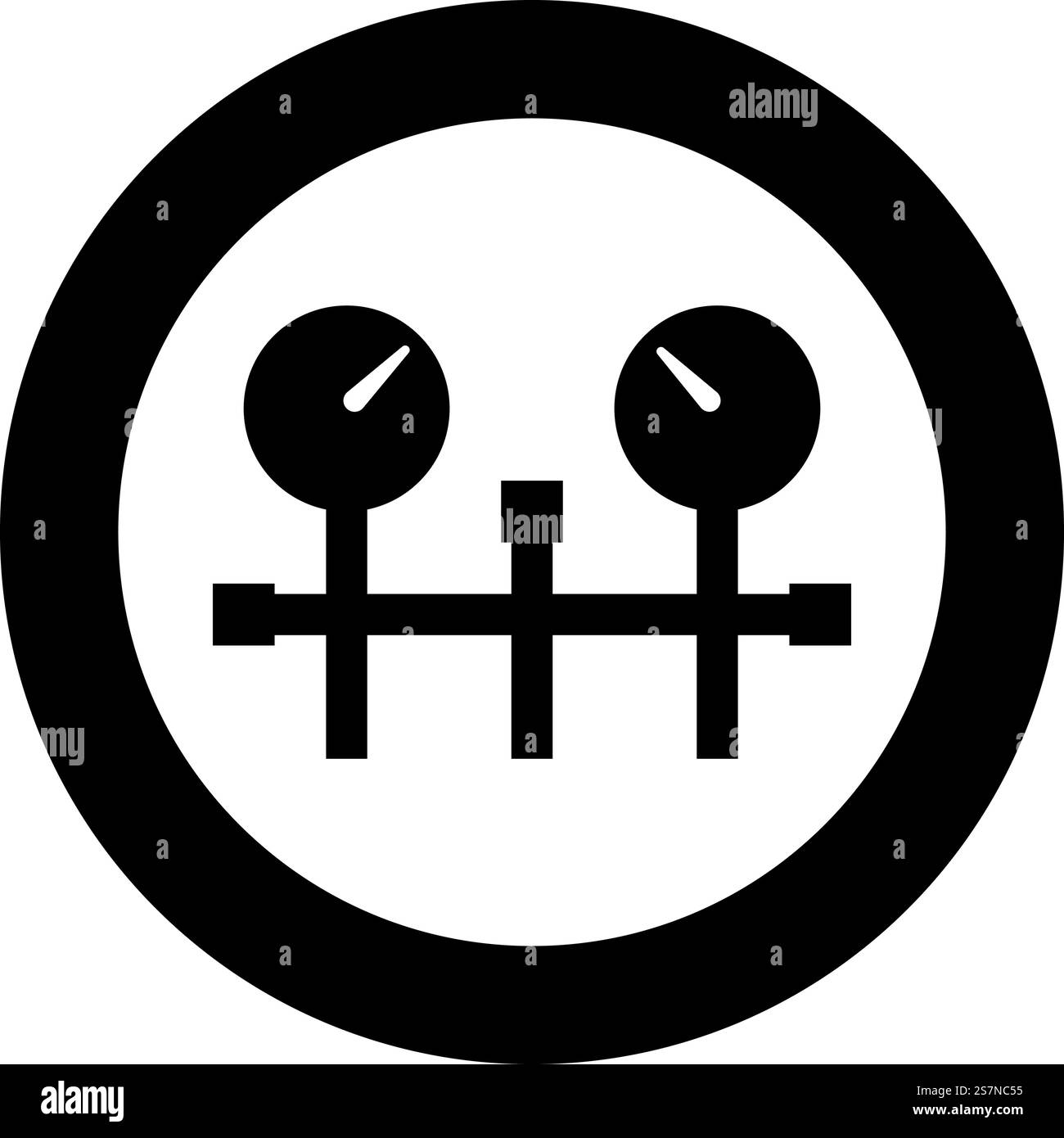 Manomètre et tuyaux manomètre indicateur de pression ou icône de manomètre à vide en cercle rond noir illustration vectorielle image de contour solide style simple. Manomètre et tuyaux manomètre compteur de vide chauffage de gaz pompe à huile de mesure icône du système de dispositif de mesure en cercle rond noir illustration vectorielle d'image de style plein contour Illustration de Vecteur
