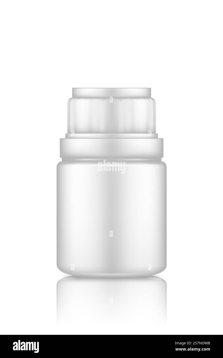 Pilules de médecine ou maquette de bouteille de supplément isolé sur fond blanc. Conception d'emballage en plastique. Médecine vierge, sport ou nutrition diététique, modèle de soins de santé. illustration vectorielle réaliste 3d. Maquette de bouteille de pilules de médecine ou de supplément isolée sur fond blanc Illustration de Vecteur
