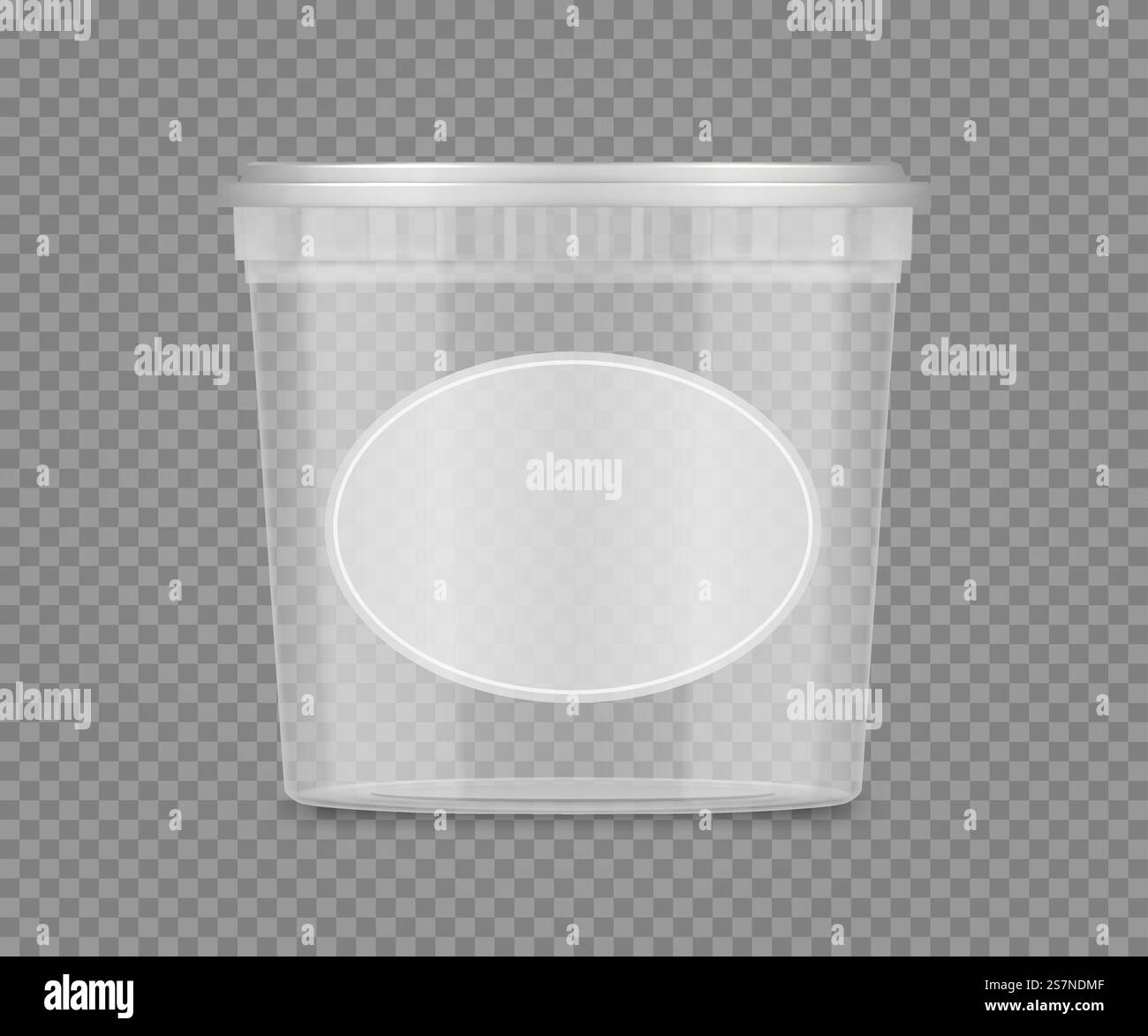 Maquette de seau transparente avec étiquette pour fromage, crème glacée, mayonnaise, yaourt. Conception d'emballage en plastique vide. Modèle vierge de récipient de beauté ou de produit alimentaire. illustration vectorielle 3d. Maquette de seau transparente avec étiquette pour fromage, crème glacée, mayonnaise, yaourt Illustration de Vecteur