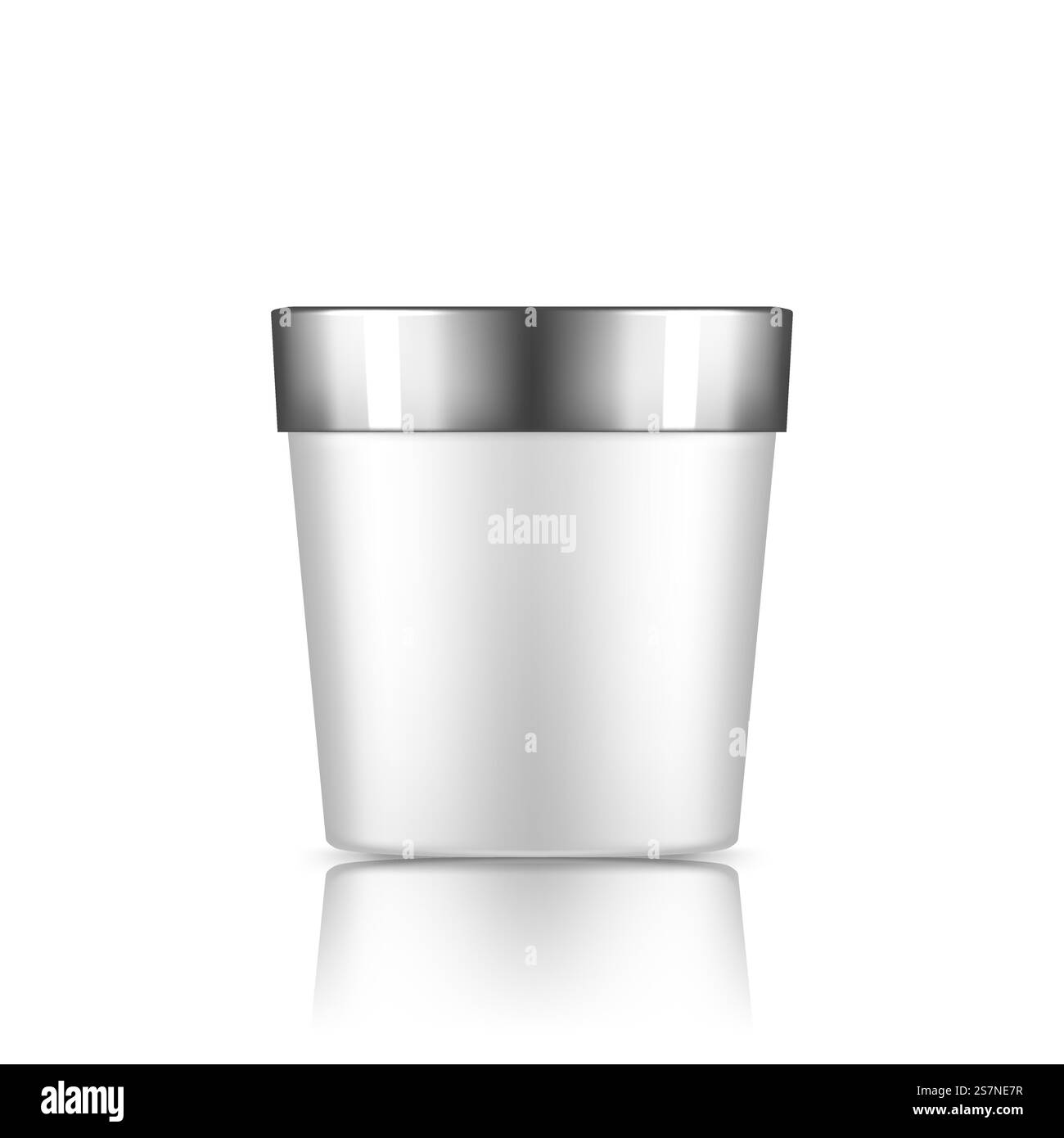 Seau en plastique blanc avec maquette vectorielle réaliste 3d chapeau argenté. Maquette de seau en plastique blanc isolée du contenant de crème glacée ou de yogourt de fond Illustration de Vecteur Seau en plastique blanc avec maquette vectorielle réaliste 3d chapeau argenté. Maquette de seau en plastique blanc isolée du contenant de crème glacée ou de yogourt de fond Illustration de Vecteur
