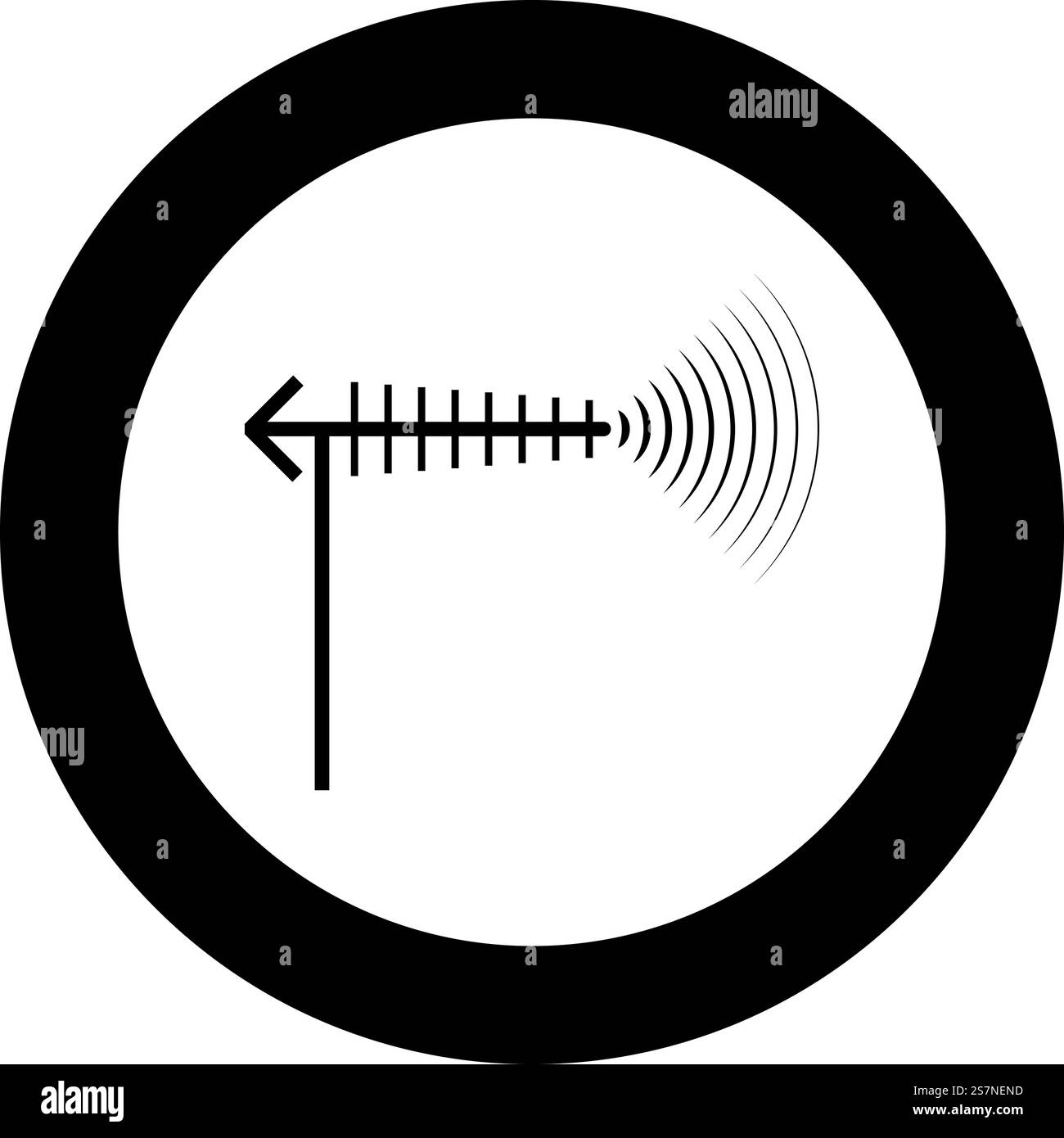 Antenne TV et icône d'onde en cercle rond noir illustration vectorielle image de contour solide style simple. Antenne TV et icône d'onde en cercle rond noir illustration vectorielle image de contour Uni Illustration de Vecteur
