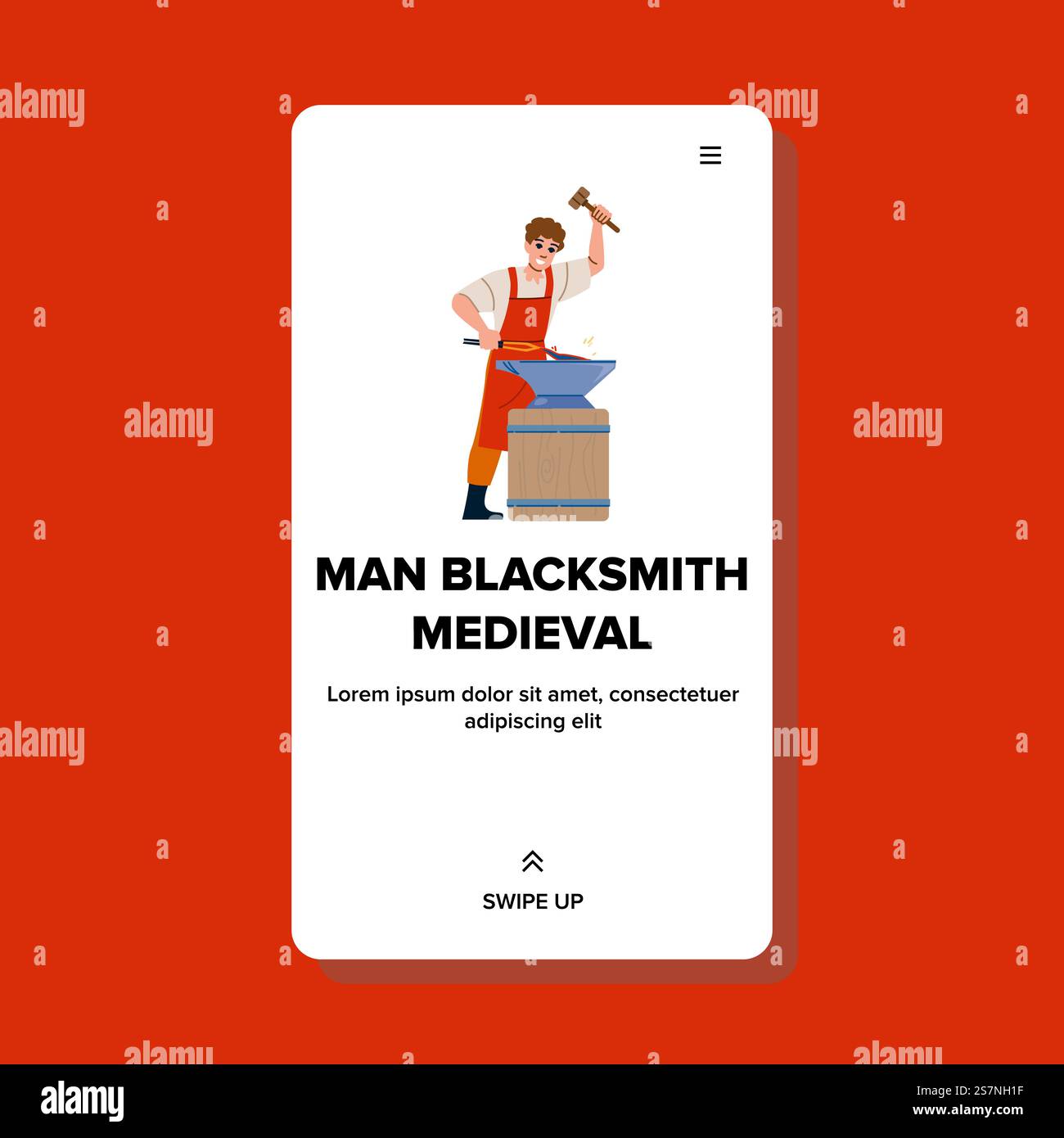 smith man forgeron vecteur médiéval. épée de marteau, artisanat de fer, enclume ancien smith man forgeron médiéval toile plate illustration de bande dessinée. smith man forgeron vecteur médiéval Illustration de Vecteur