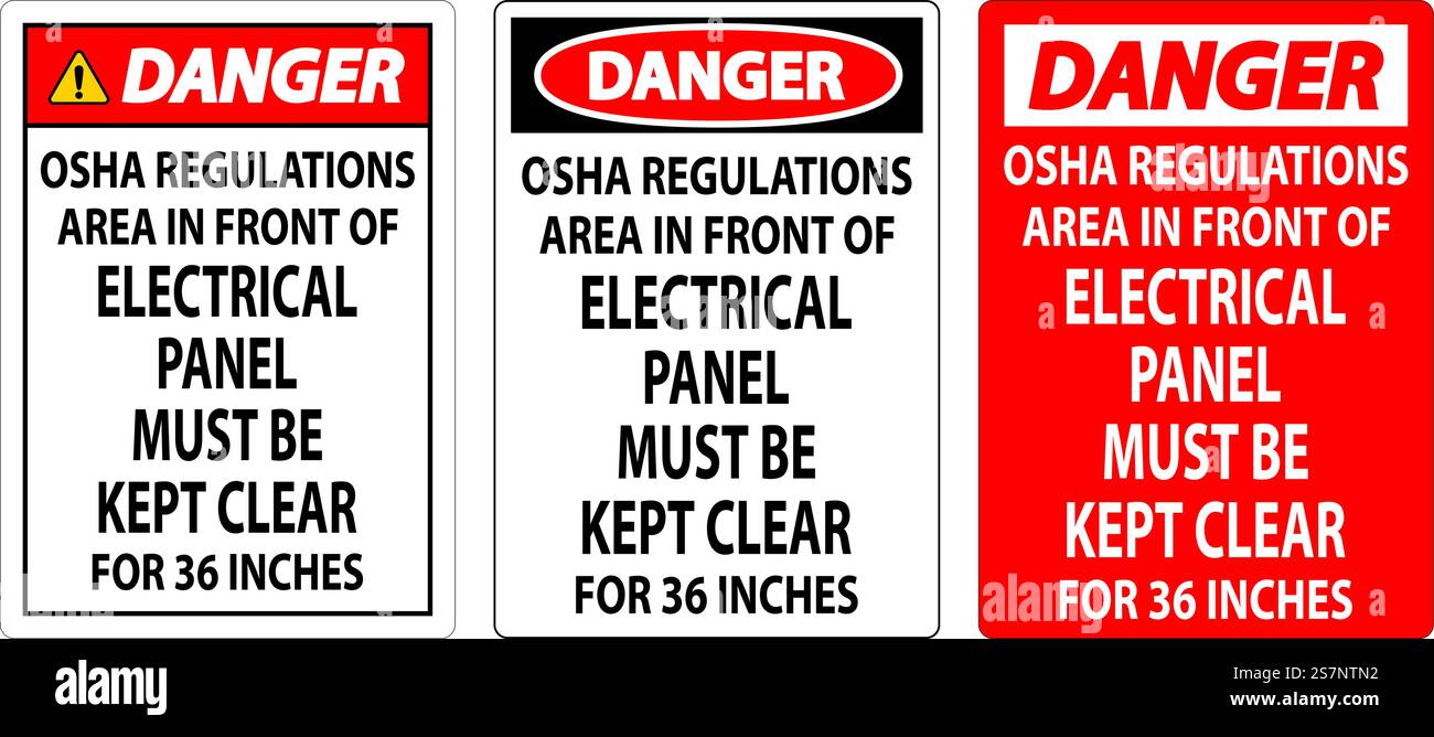 Panneau danger réglementations OSHA - la zone devant le panneau électrique doit être dégagée sur 36 pouces Illustration de Vecteur
