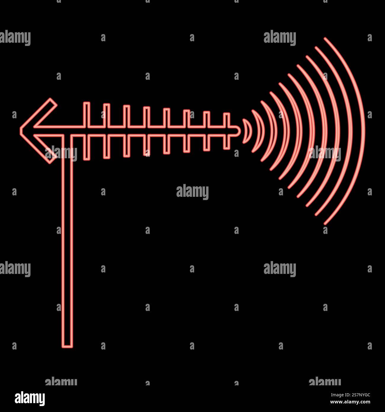Antenne TV néon et illustration vectorielle de couleur rouge vague lumière de style plat. Antenne TV néon et illustration vectorielle de couleur rouge vague style plat Illustration de Vecteur