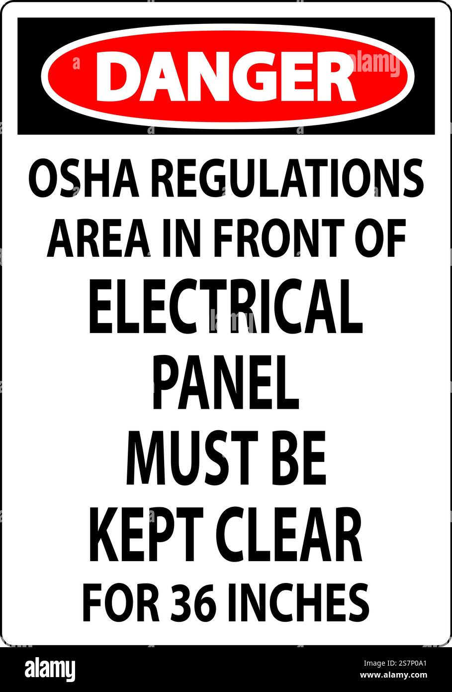 Panneau danger réglementations OSHA - la zone devant le panneau électrique doit être dégagée sur 36 pouces Illustration de Vecteur