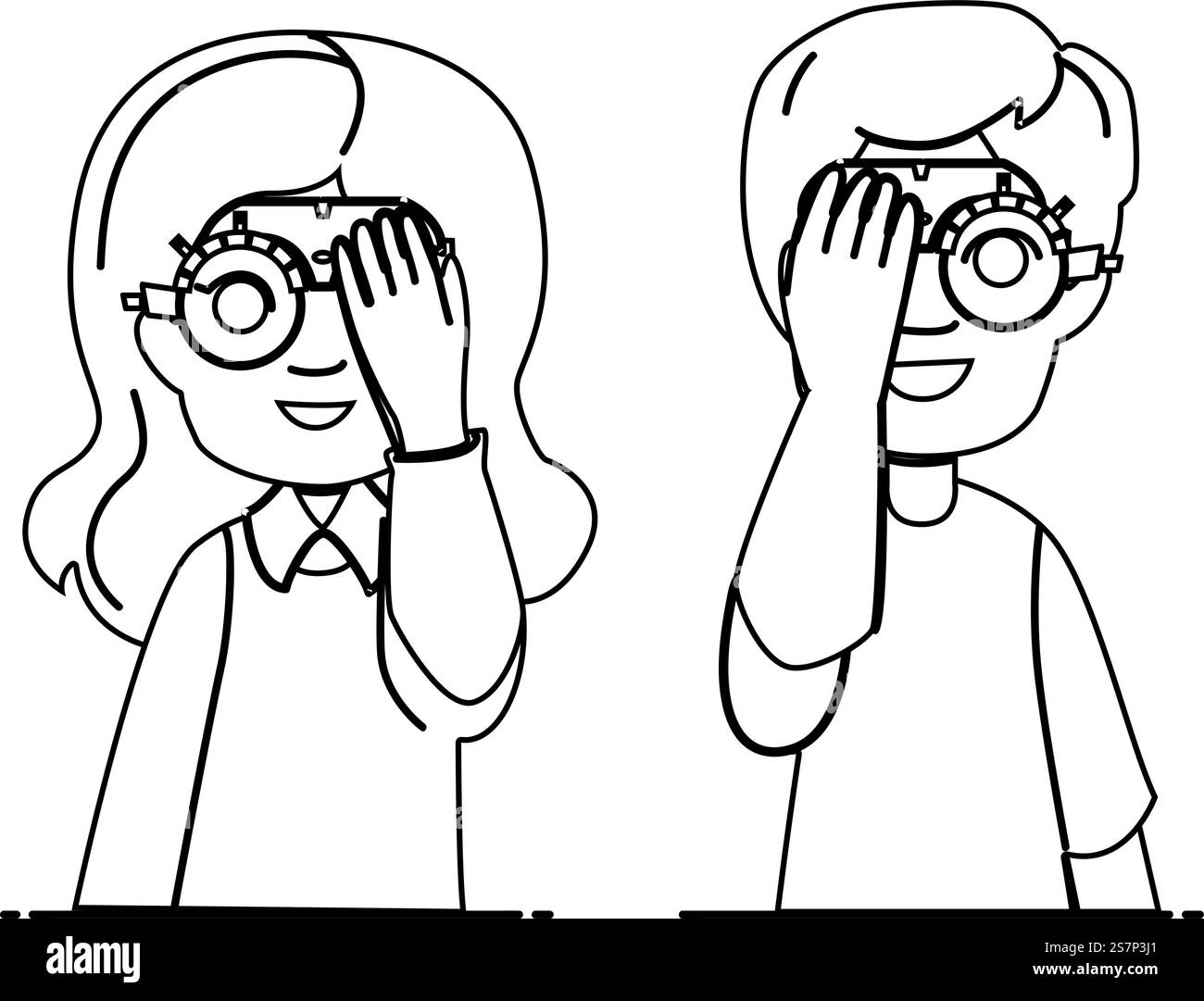 vecteur enfant optométriste. oeil de vision, médical pour enfant, ophtalmologiste clinique, ophtalmologie de docteur, optométrie test optométriste caractère d'enfant. illustration de la ligne noire des gens. vecteur enfant optométriste Illustration de Vecteur