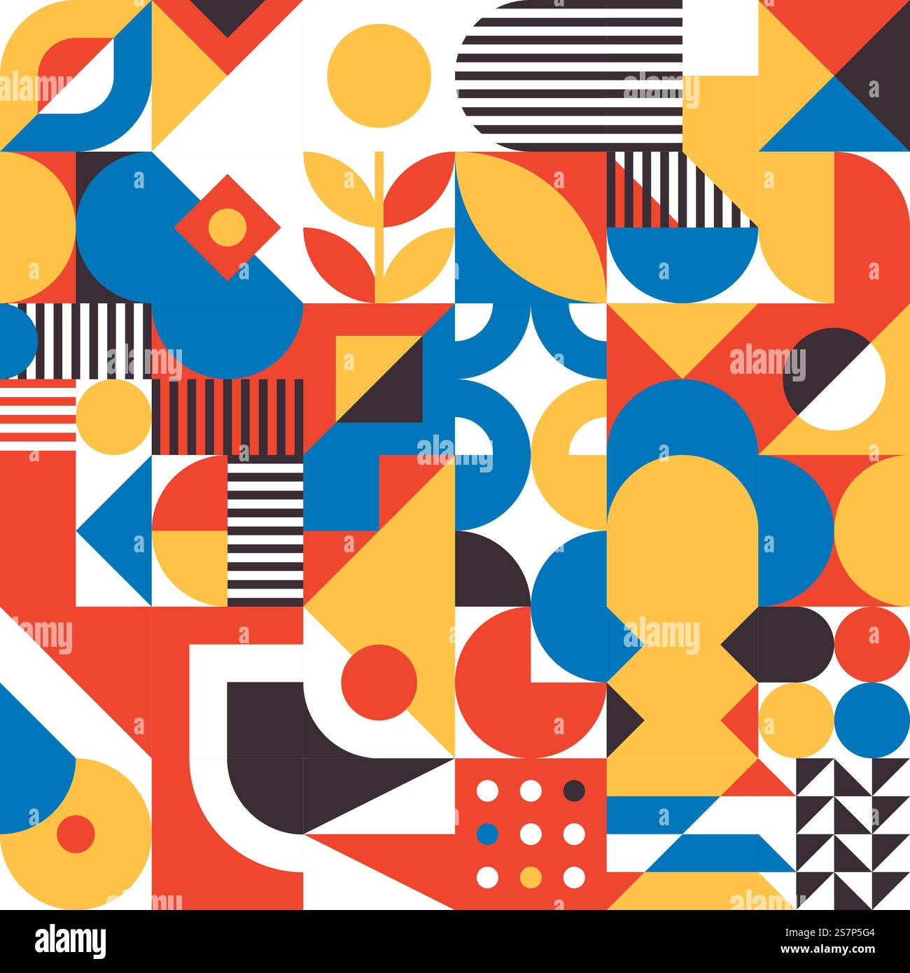 Motif géométrique simple inspiré du bauhaus sans couture. Formes abstraites modernes minimes. Carreaux rétro abstraits avec cercles et triangles. Figures carrées de base. Motif géométrique simple inspiré du bauhaus sans couture. Formes abstraites modernes minimes. Carreaux rétro abstraits avec cercles et triangles Illustration de Vecteur