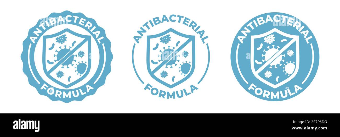 Icône de gel antibactérien pour les mains, logo de bouclier vectoriel, lavage antiseptique antibactérien pour les mains. Étiquette d'hygiène propre du coronavirus COVID, protection antibactérienne médicale contre les désinfectants à l'alcool, bouclier antiviral Illustration de Vecteur