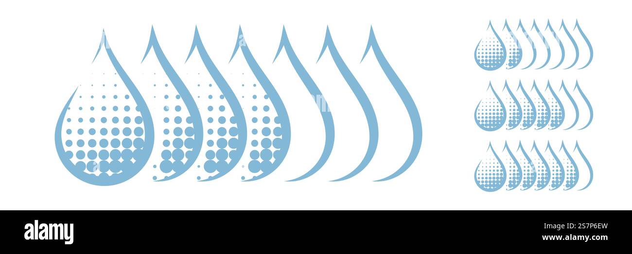 Icône de gouttes d'eau d'absorption, coussinets féminins absorbent la couche et la protection ultra sèche de fuite de couche, vecteur. Gouttes d'eau imperméables, étanches, hydratantes et hydratantes double et triple niveau Illustration de Vecteur