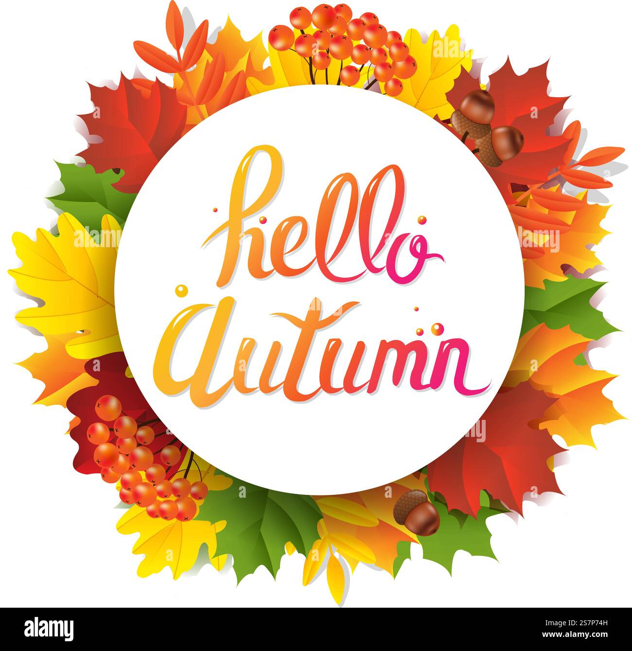 Bannière d'automne avec des feuilles vertes et jaunes avec fond dégradé, illustration vectorielle. Bannière d'automne avec feuilles vertes et jaunes Illustration de Vecteur