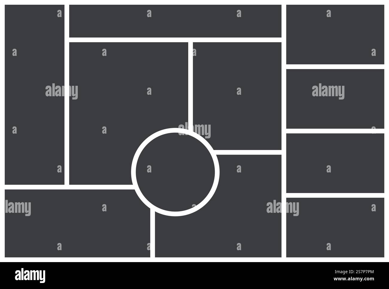 Modèle de collage photo. Tableau d'humeur. Bannière de cadre de mosaïque avec cercle. Grille d'image. Fond du moodboard.. Collage de photos. Modèle de tableau d'humeur. Illustration vectorielle. Design moodboard. Illustration de Vecteur