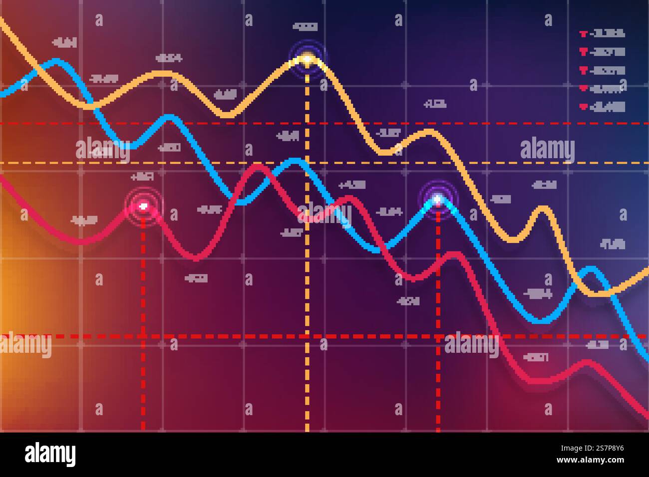 Graphique vectoriel négatif des données financières d'investissement. Graphique du marché boursier avec la hausse des chandeliers. Le concept de récession et de crise économiques. Trois graphiques en baisse du commerce mondial. Graphique négatif des données financières d'investissement. Le concept de récession et de crise économiques. Trois graphiques en baisse du commerce mondial Illustration de Vecteur