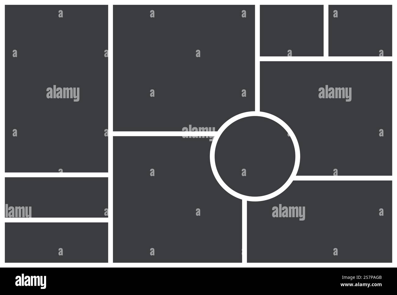 Grille de collage de photos. Modèle de tableau d'humeur. Moodboard design avec cercle. Bannière de cadre de mosaïque.. Modèle de collage photo. Tableau d'humeur. Illustration vectorielle. Grille d'images en mosaïque. Illustration de Vecteur