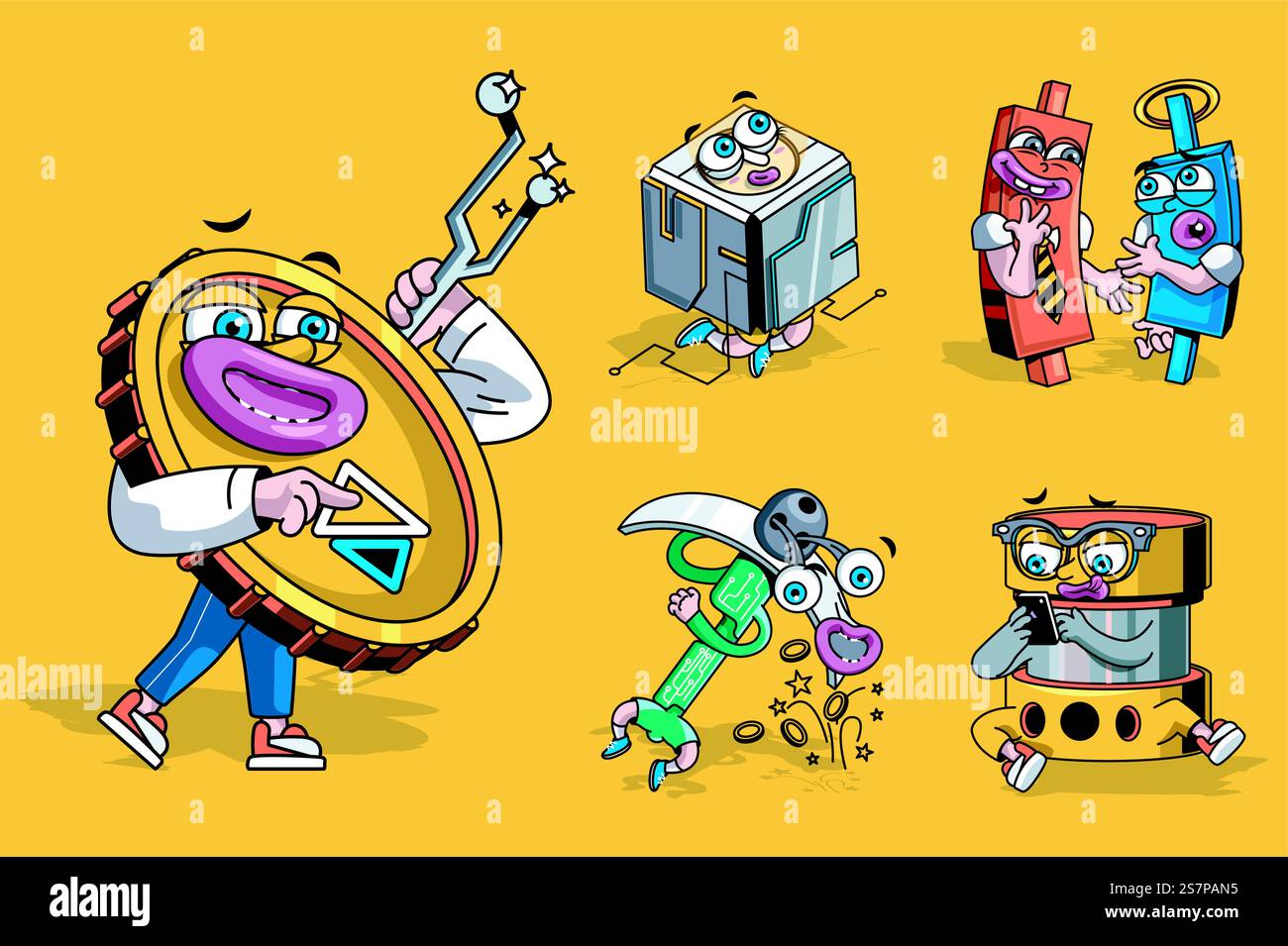 Concept de minage de crypto avec jeu de personnages de dessins animés mignons 3D. Avatars drôles de crypto-monnaie, blockchain, pioche et autres symboles du marché monétaire numérique. Illustration vectorielle avec conception de mascottes comiques. Concept de minage de crypto avec jeu de personnages de dessins animés mignons 3D. Illustration de Vecteur