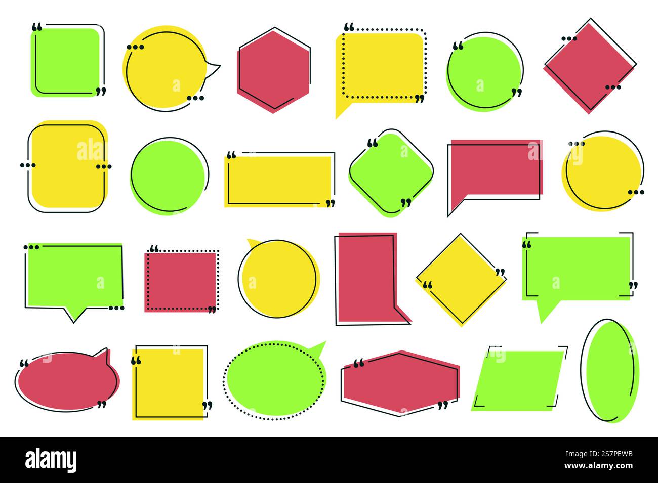 Citez Bubbles Mega Set éléments graphiques dans un design plat. Paquet de modèle vierge de formes de parole et de modèles de message de formes carrées, de cercle, de losange, de polygone. Illustration vectorielle d'objets isolés. Jeu de vecteurs de bulles de citation Illustration de Vecteur