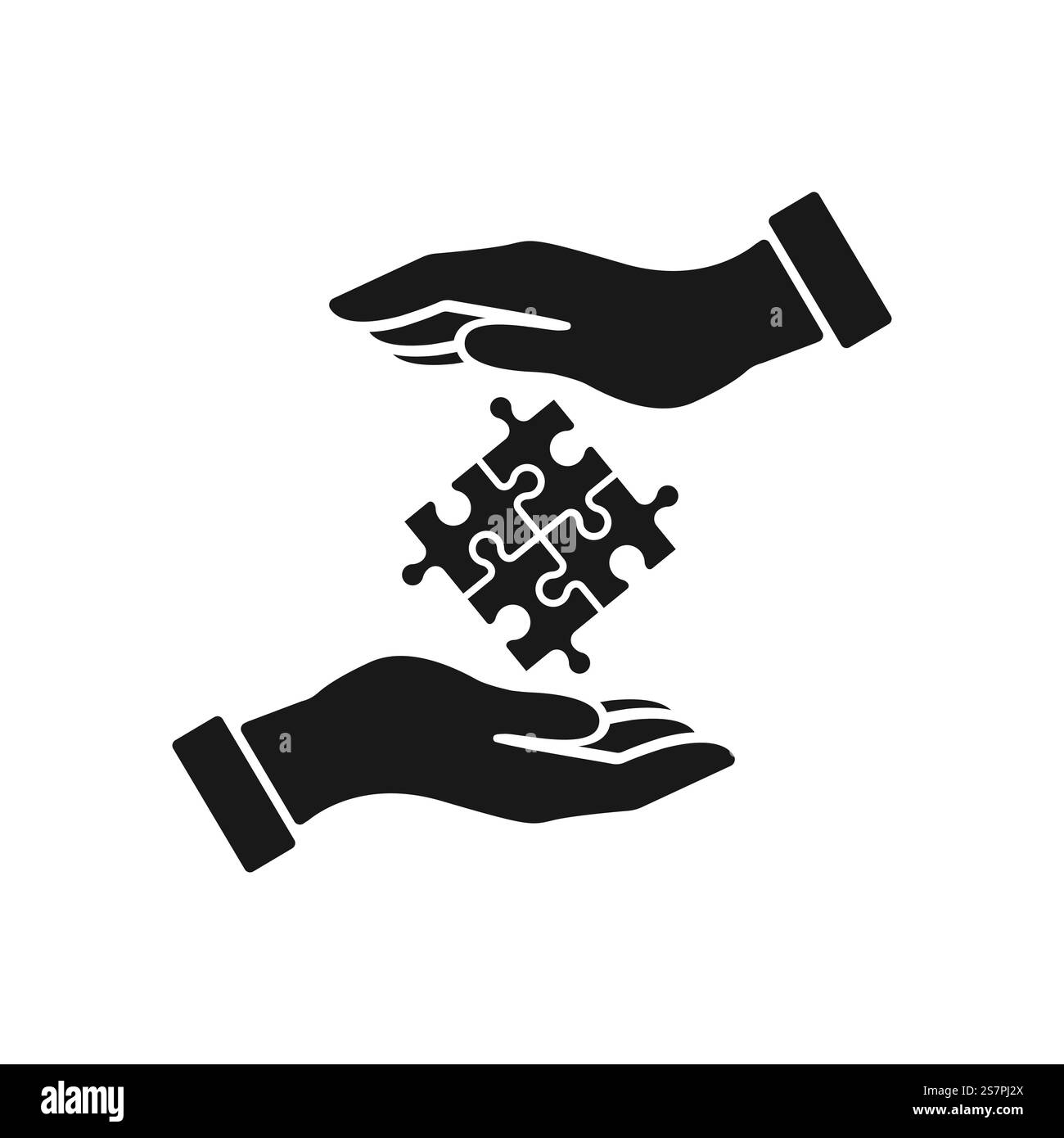 Puzzle dans l'icône vectorielle de mains. Symbole de travail d'équipe, de partenariat Illustration de Vecteur