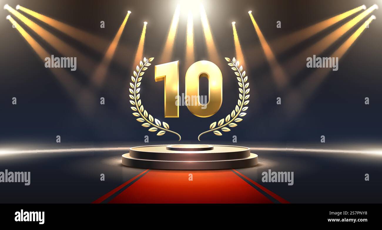 Top 10 meilleur signe de prix podium, objet doré. Illustration vectorielle. Top 10 meilleur signe de prix podium, objet doré. Vecteur Illustration de Vecteur