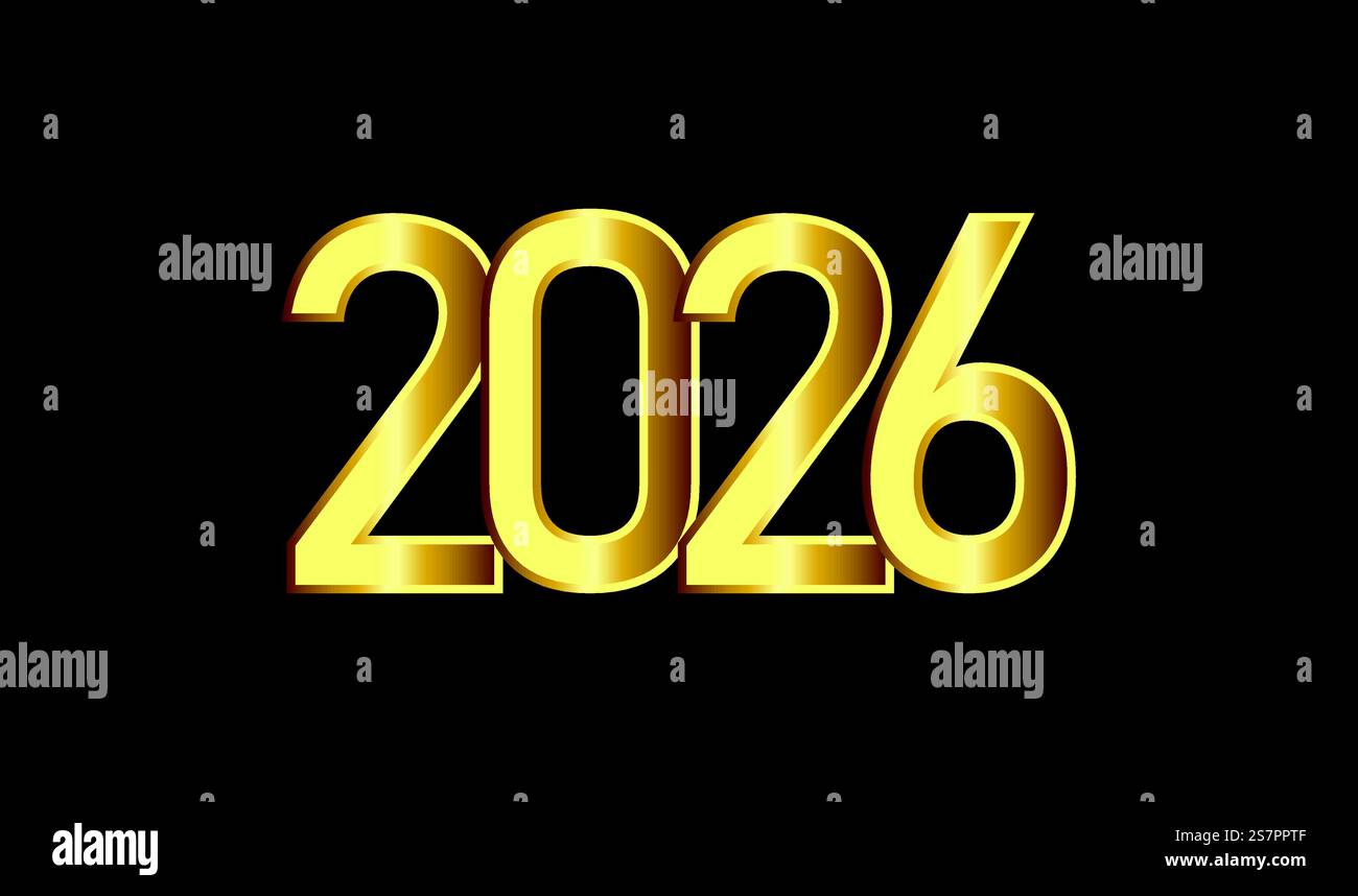 2026 texte doré sur fond noir. Fond festif pour votre conception. Illustration vectorielle. Illustration de Vecteur