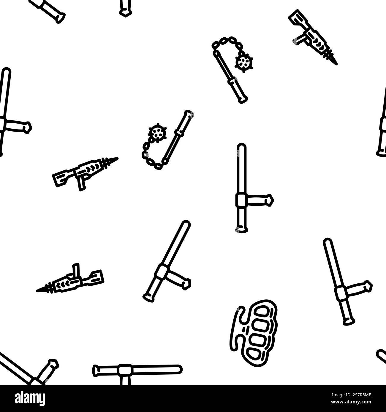 illustration de la ligne mince de motif sans couture de vecteur militaire d'arme de guerre. modèle sans couture de vecteur militaire de canon de guerre d'arme Illustration de Vecteur