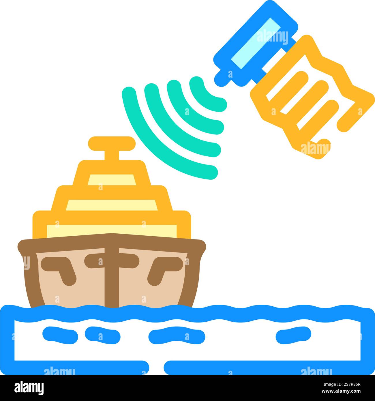 vecteur d'icône de couleur de communication par satellite marin. panneau de communication maritime par satellite. illustration de symbole isolé. illustration vectorielle d'icône de couleur de communication par satellite marin Illustration de Vecteur