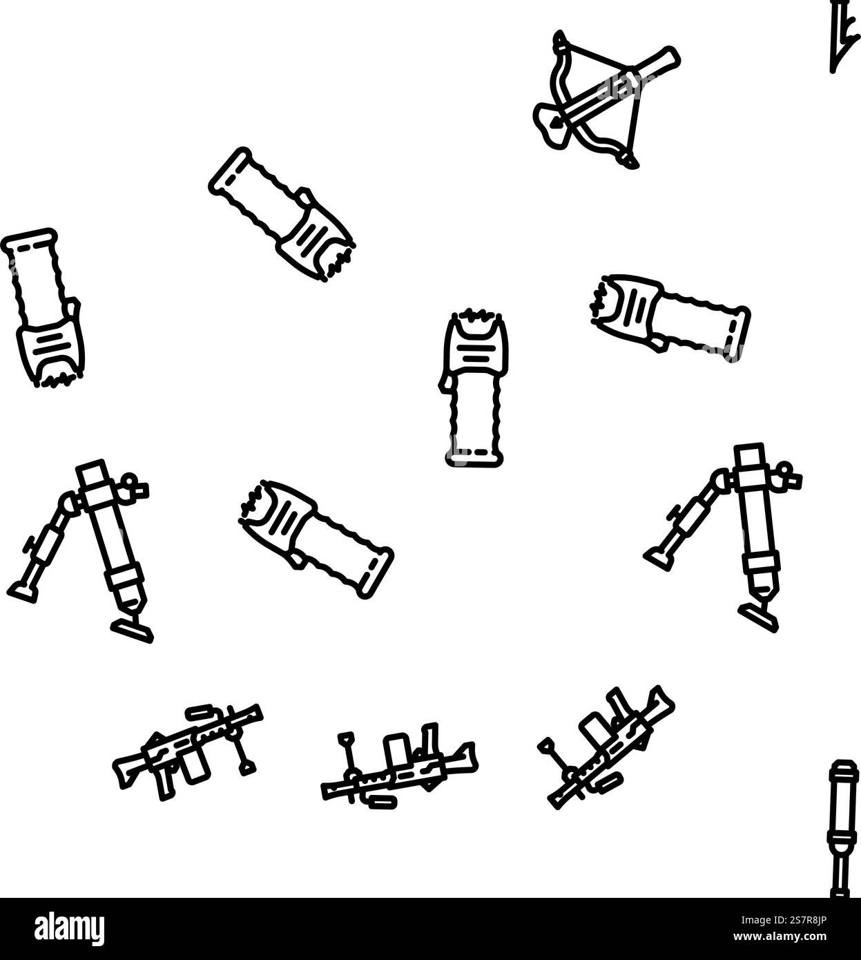 illustration de la ligne mince de motif sans couture de vecteur militaire d'arme de guerre. modèle sans couture de vecteur militaire de canon de guerre d'arme Illustration de Vecteur