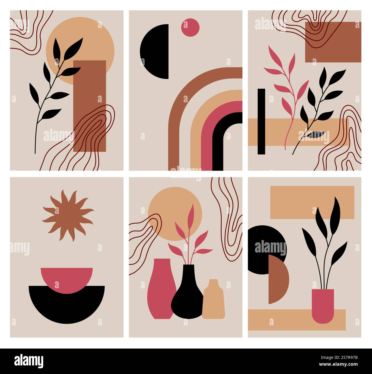 Cartes abstraites bohémiennes. Compositions modernes de formes simples, design plat contemporain, éléments minimalistes botaniques et géométriques. Les médias sociaux publient un arrière-plan, une impression à la mode ou un ensemble isolé de vecteur d'affiche. Cartes abstraites bohémiennes. Compositions modernes de formes simples, design plat contemporain, éléments minimalistes botaniques et géométriques. Les médias sociaux publient un arrière-plan, une impression à la mode ou un ensemble vectoriel d'affiches Illustration de Vecteur