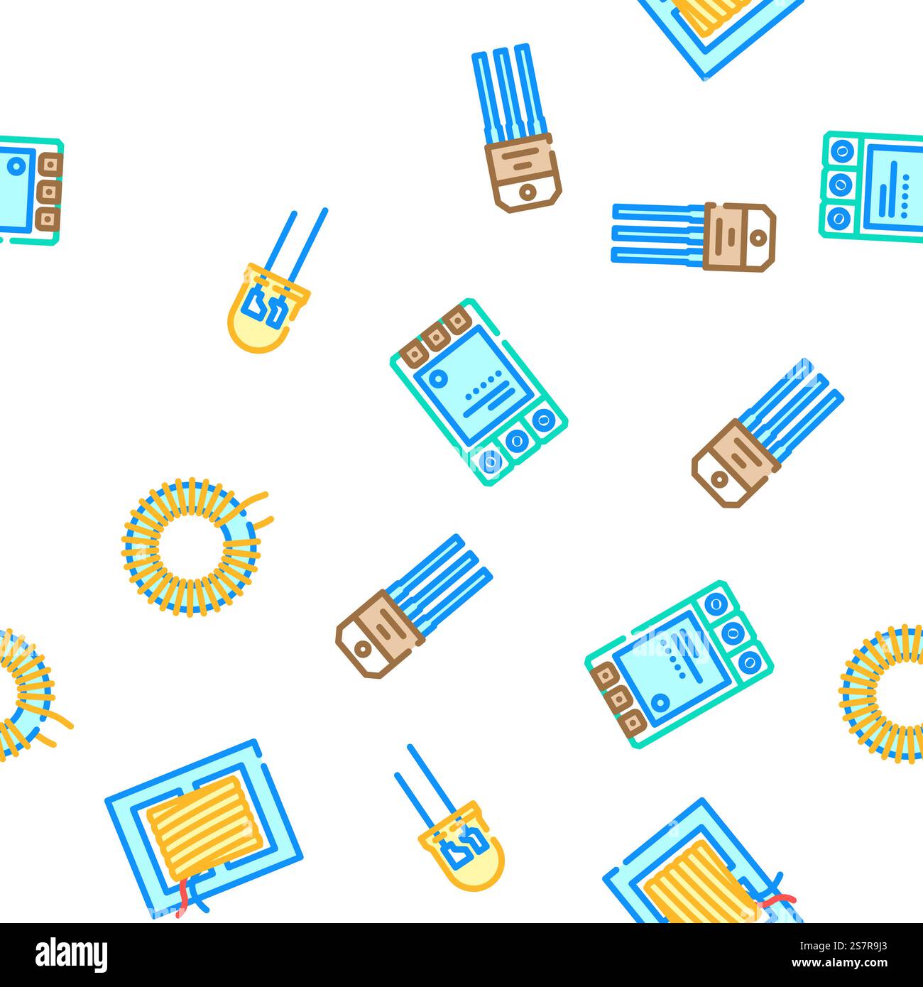 illustration de ligne mince de motif sans couture de vecteur de puce électronique de composant. motif sans couture vectoriel de puce électronique à composant Illustration de Vecteur