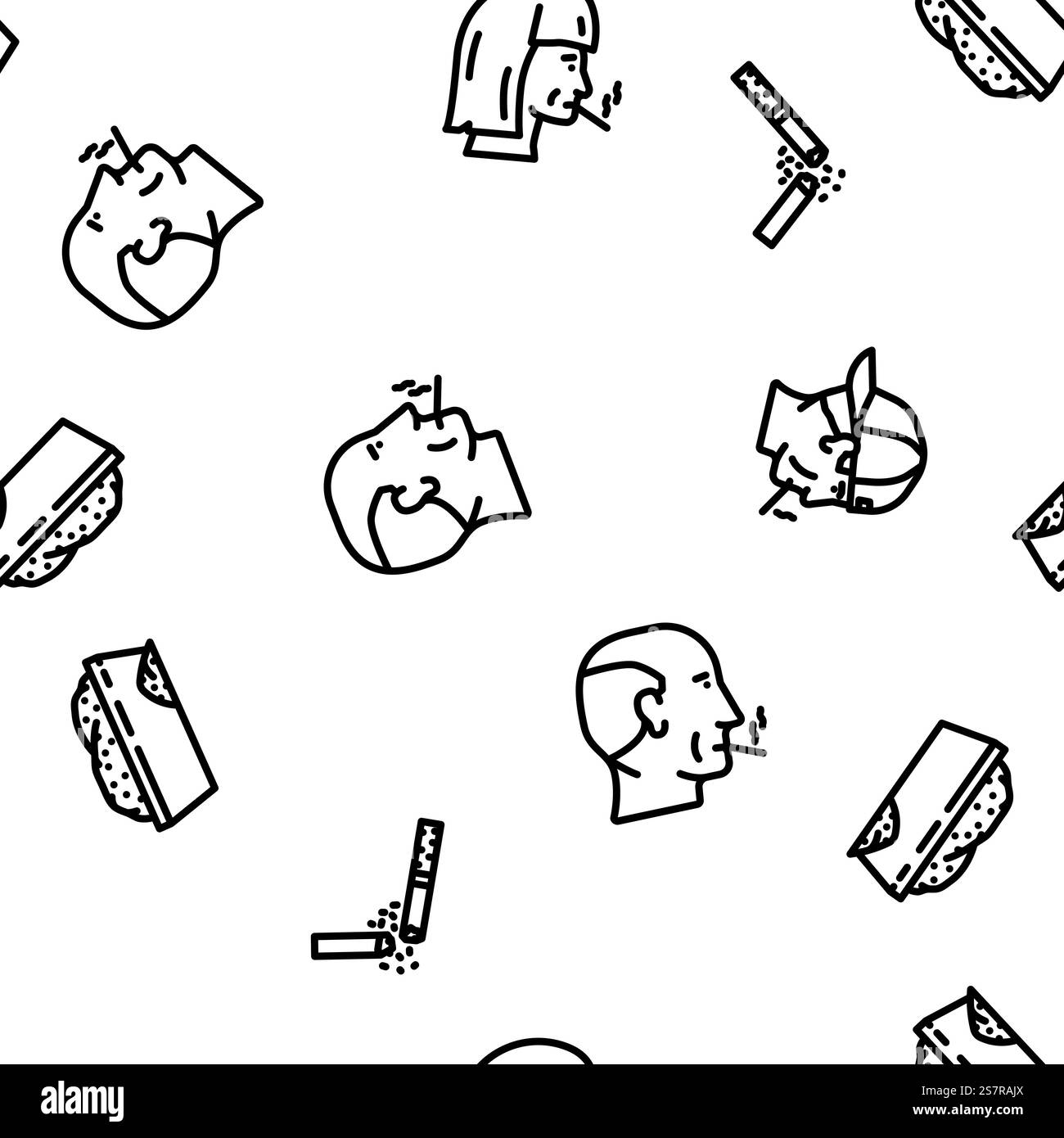 illustration de ligne mince de motif sans couture de vecteur malsain de tabac de nicotine. motif sans couture de vecteur malsain de tabac de nicotine Illustration de Vecteur