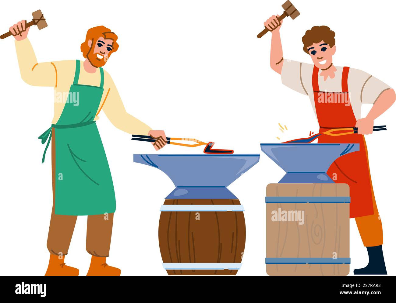 vecteur médiéval de forgeron d'enclume. forge métal, artisanat de fer, équipement enclume épée forgeron caractère médiéval. illustration de bande dessinée plate de gens. vecteur médiéval de forgeron d'enclume Illustration de Vecteur