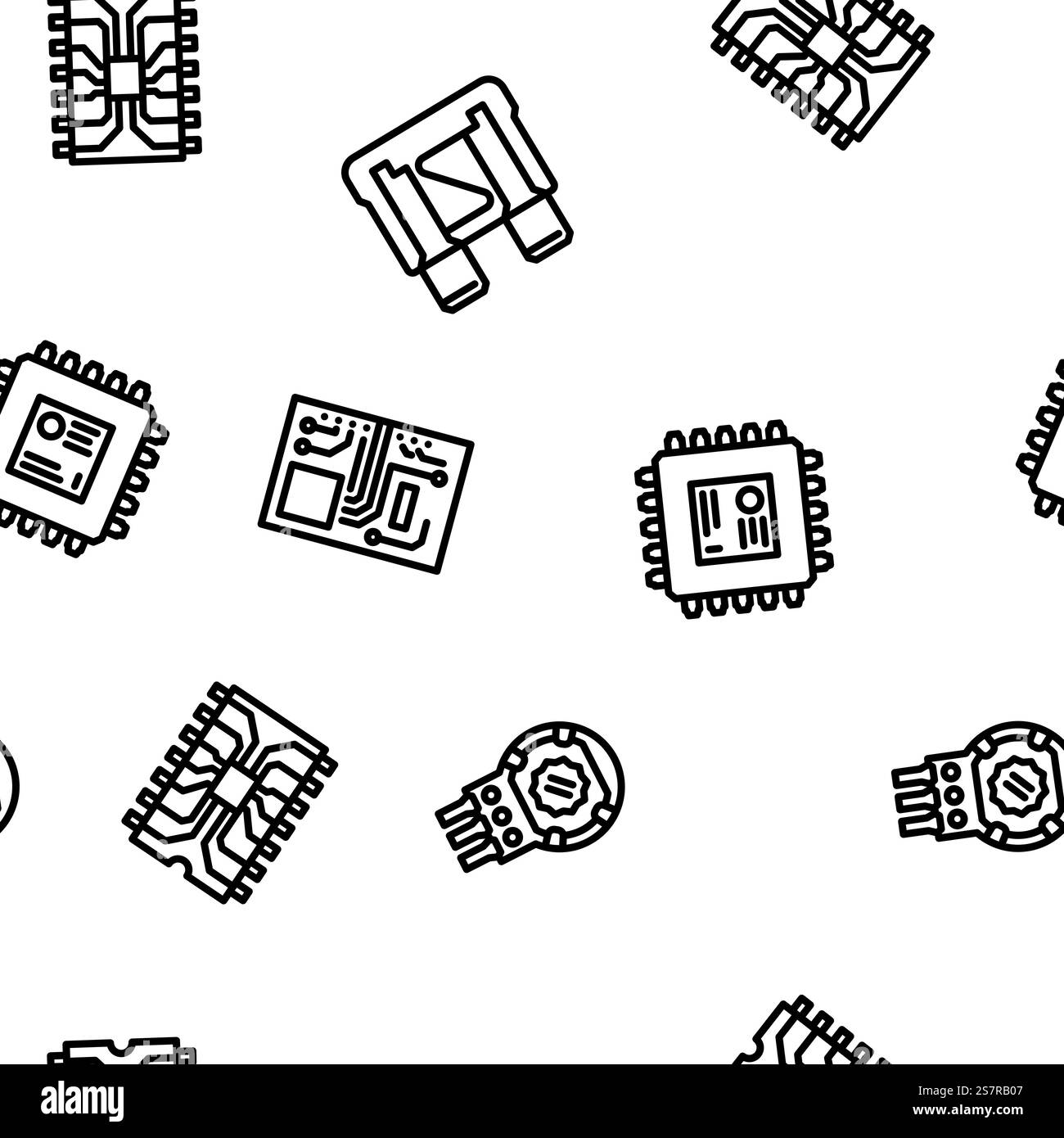 illustration de ligne mince de motif sans couture de vecteur de puce électronique de composant. motif sans couture vectoriel de puce électronique à composant Illustration de Vecteur