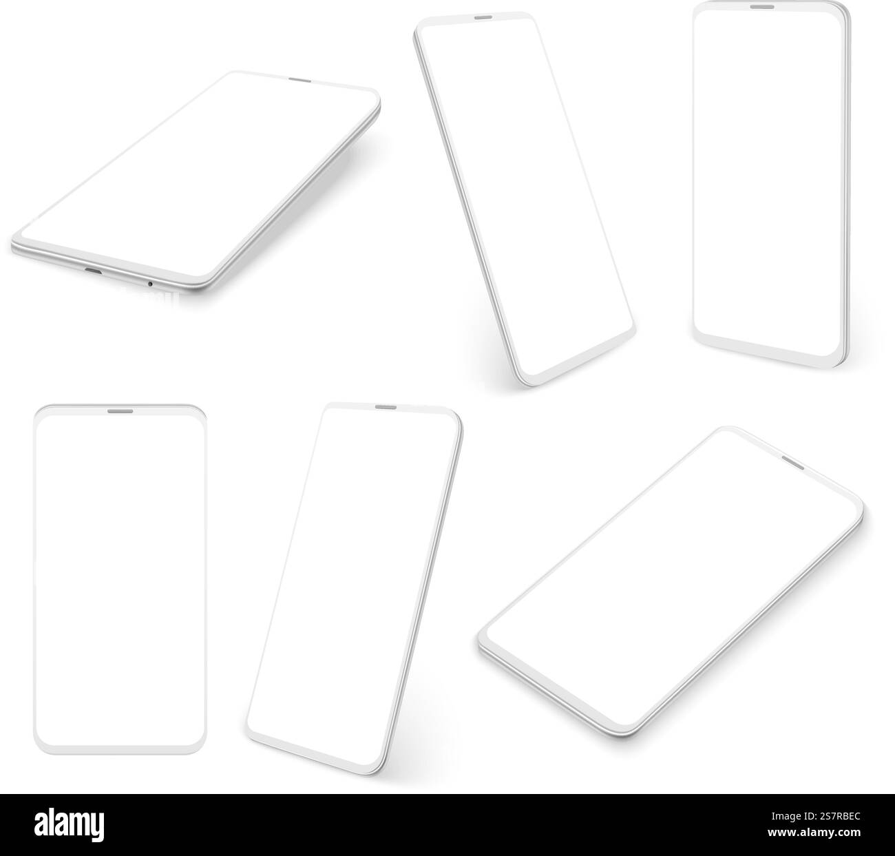 Smartphone. Appareils réalistes. Vue sous différents angles sur les téléphones 3D. Ensemble de mobiles modernes isolés. Ecrans blancs vierges sans cadre avec espace de copie. Présentation publicitaire pour téléphone cellulaire. Gadgets vectoriels. Smartphone. Appareils réalistes. Vue sous différents angles sur les téléphones 3D. Ensemble mobile moderne. Ecrans blancs sans cadre avec espace de copie. Présentation publicitaire pour téléphone cellulaire. Gadgets vectoriels Illustration de Vecteur